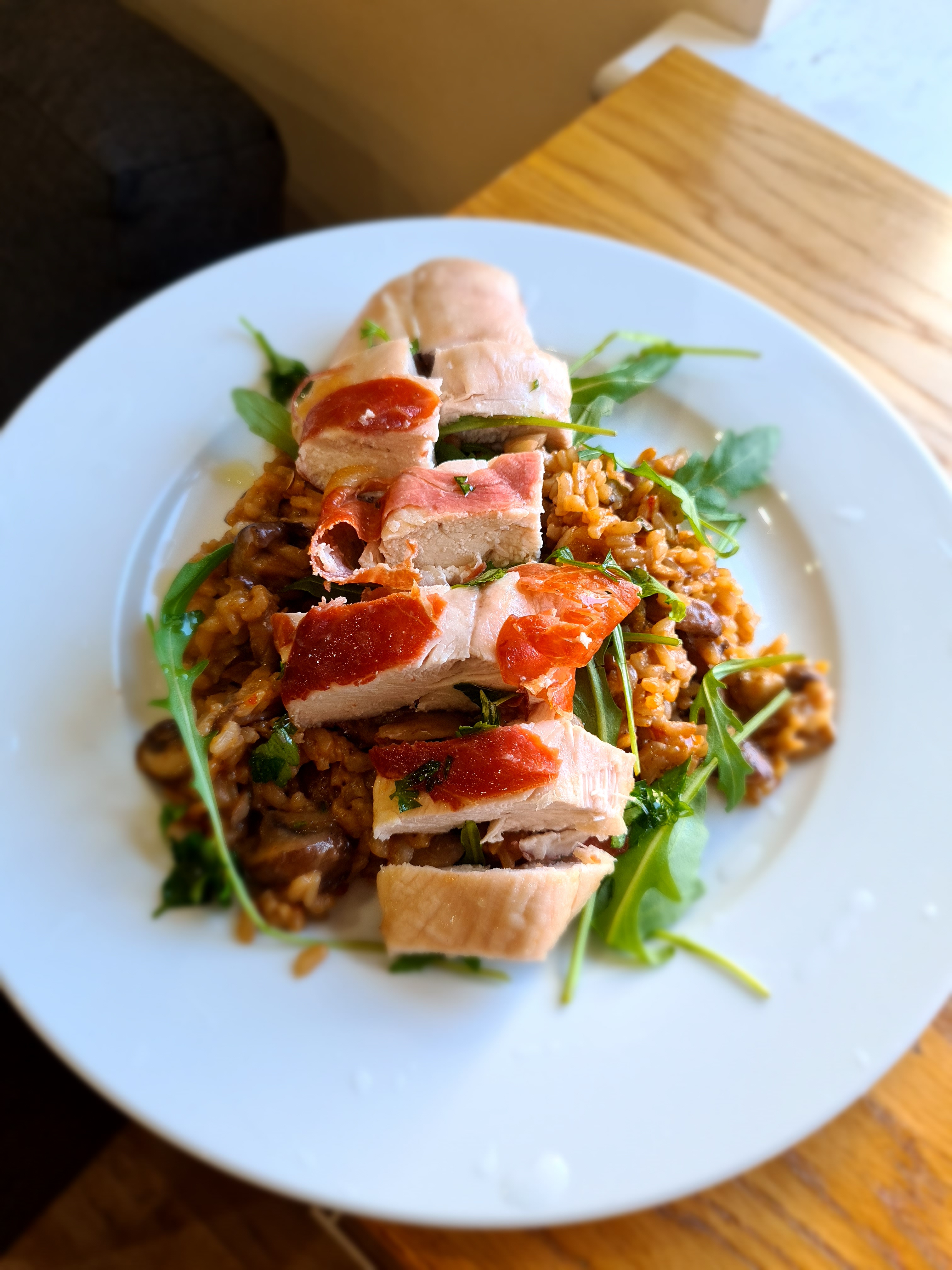 Sticky Pistachio Crusted Salmon with Herby Feta Bulgar Wheat, Roasted Red Pepper & Rocket