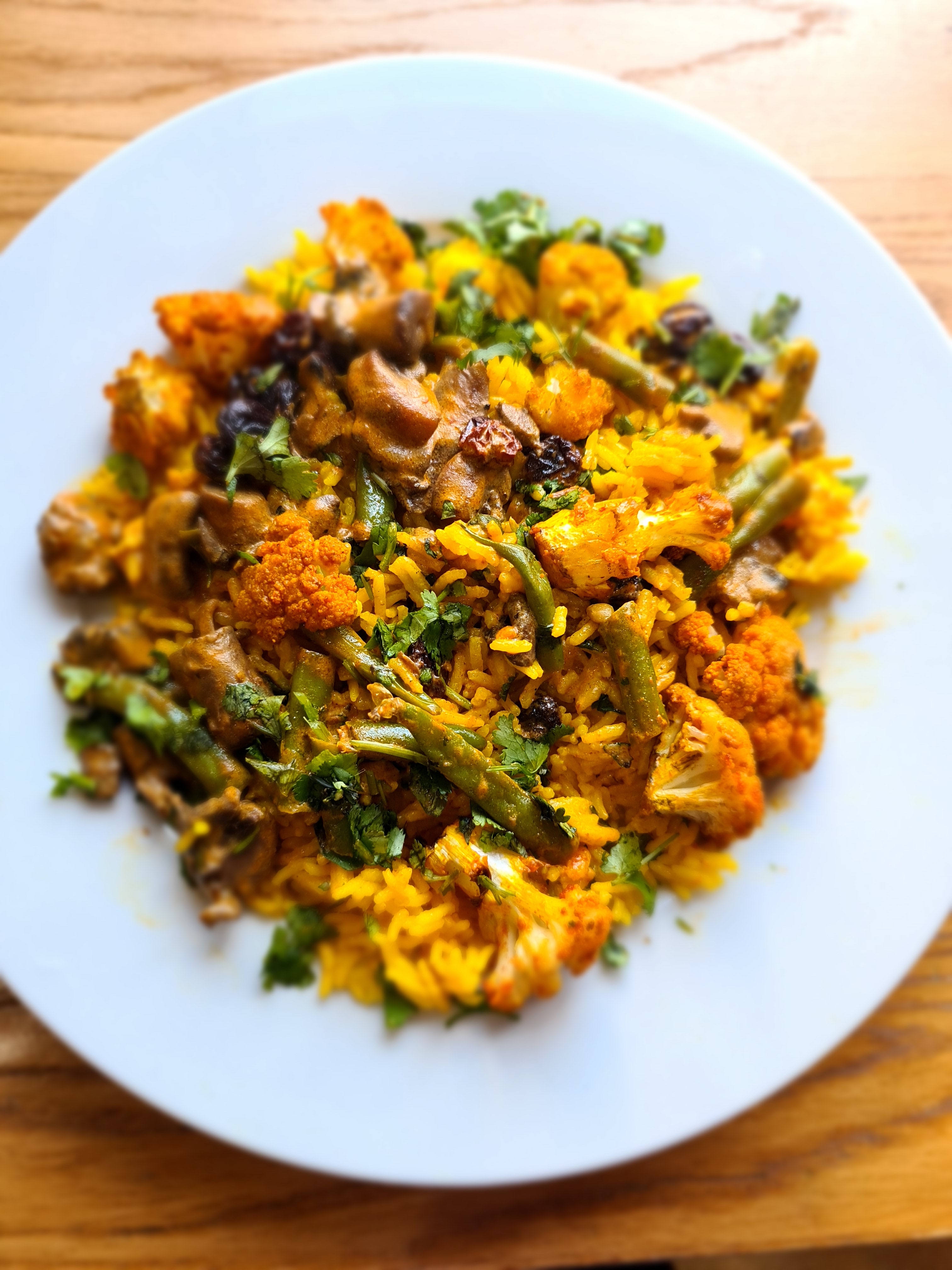 Mushroom Pasanda with Roasted Cauliflower and Turmeric rice