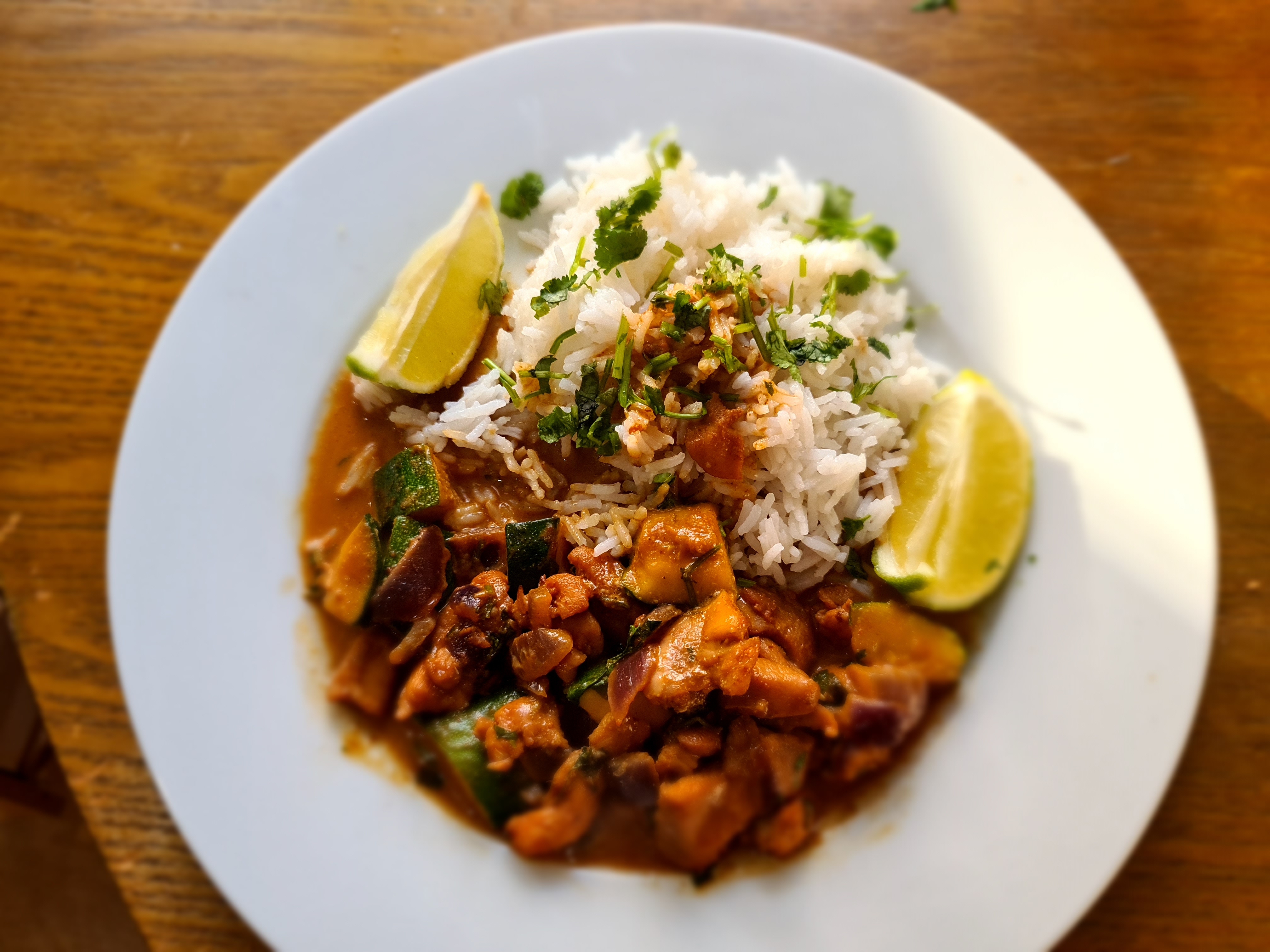 Indonesian Style Coconut Chicken Currywith Courgette and Zesty Rice